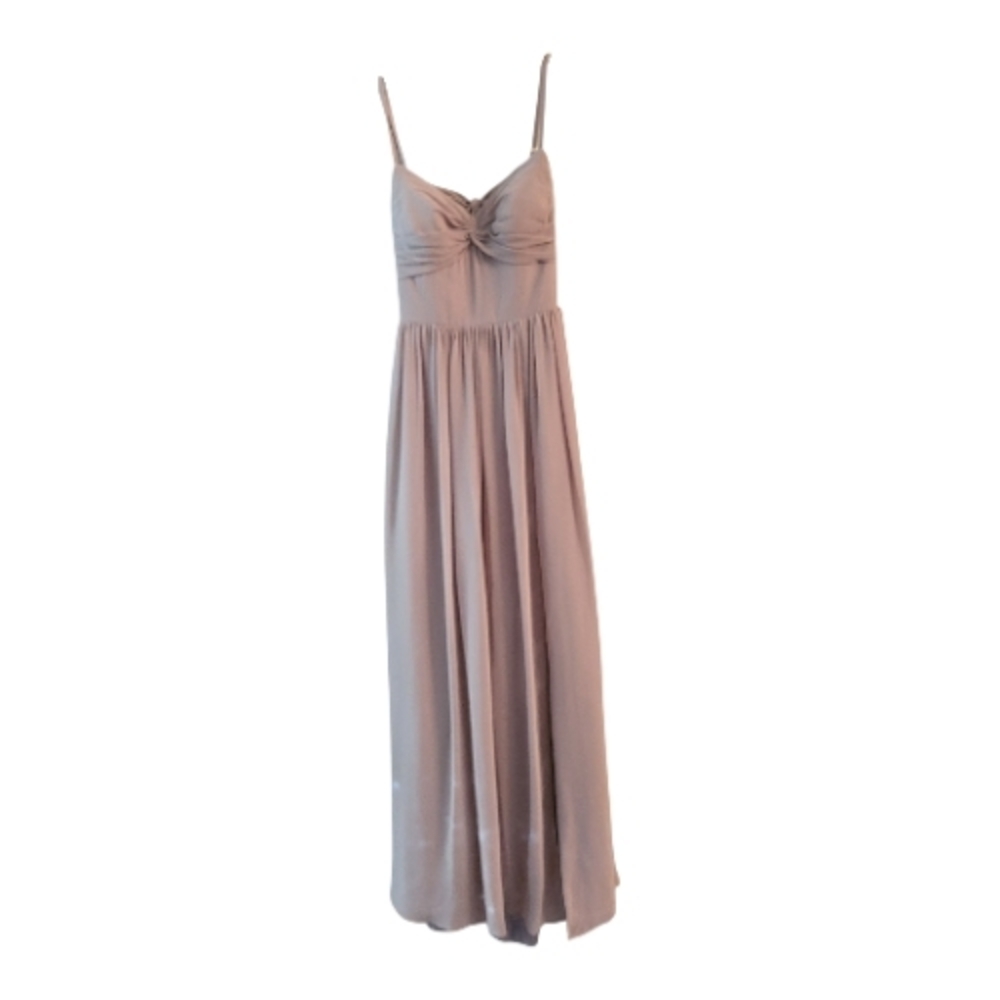 Azazie ZEYA Taupe A-Line Pleated Stretch Satin Maxi Dress - Small Custom Size - Picture 5 of 11